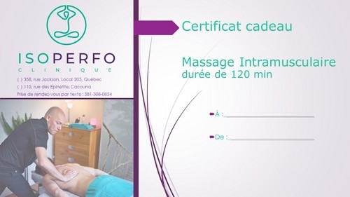 Certificat Massothérapie- Intramusculaire 120min